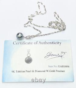 Tahitian Pearl & Diamond 9ct 9k Pendentif En Or Blanc & 18 Chaîne, Gems Tv