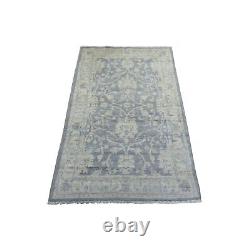 Tapis Peshawar en laine pure grise teintée naturellement, lavée à la pierre, nouée à la main, 3'x4'10, R72083