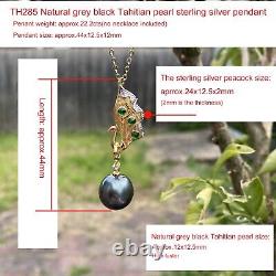 Unique Naturel Gris Noir Tahitian Pearl Pendentif Argent 12x12,5mm High Lustre