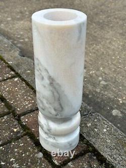 Vase en marbre pur naturel cylindrique blanc gris de 30 cm pour la décoration intérieure