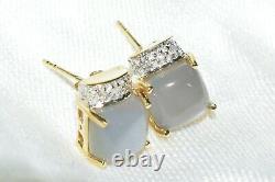 Vente! Stunning Grey Moonstone & Diamonds 9ct Gold 3g Earrings New Boxed Genuine