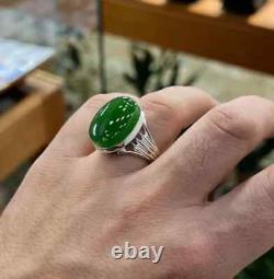 Véritable bague en argent sterling 925 en agate verte faite main - Bague homme en agate verte