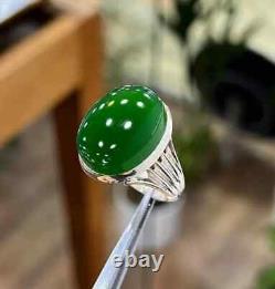 Véritable bague en argent sterling 925 en agate verte faite main - Bague homme en agate verte