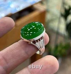 Véritable bague en argent sterling 925 en agate verte faite main - Bague homme en agate verte