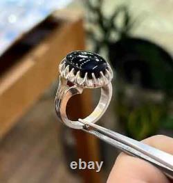 Véritable bague en argent sterling 925 faite main en agate noire de haute qualité