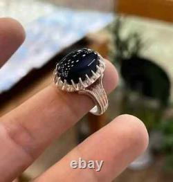 Véritable bague en argent sterling 925 faite main en agate noire de haute qualité