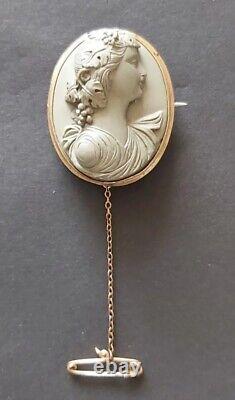 Victorian 38mm Pinchbeck Gold Lava Cameo Brooch 12grams Bacchante Grand Tour