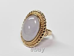 Vintage 14ky Argenty Gris Jadeite Jade Ovale Cabochon Asiatique Themed Ring Sz 6,5
