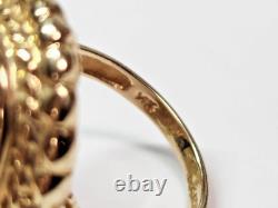 Vintage 14ky Argenty Gris Jadeite Jade Ovale Cabochon Asiatique Themed Ring Sz 6,5