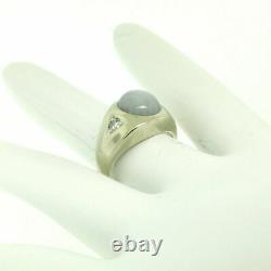Vintage Homme 14k Or Blanc 7.24ctw Oval Gray Star Sapphire Round Diamond Ring