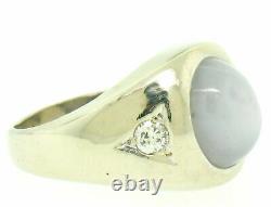Vintage Homme 14k Or Blanc 7.24ctw Oval Gray Star Sapphire Round Diamond Ring
