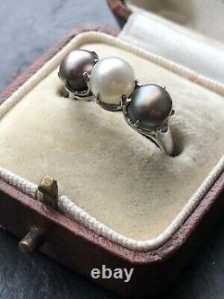 Vintage Natural Pearl 3 Stone Ring Avec Le Certificat Gia Platinum