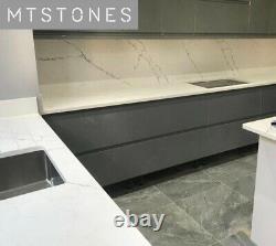 White Calacatta Grey Veins Quartz Kitchen Worktop Quartz Granite 3000x700x30